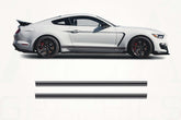 White sports car with black stripes on a white background, featuring the AHA Graphics logo.